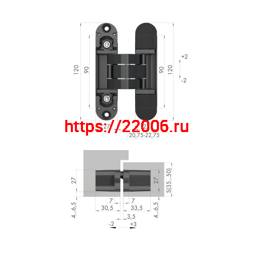 Петля Armadillo (Армадилло) скрытой установки U3D7000 BL (12060UN3D) черный TECH фото 2
