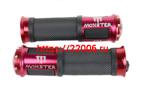 Ручки руля алюминиевые красные с надписью MONSTER 130*34*22