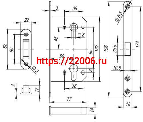 Замок межкомнатный Fuaro (Фуаро) под цилиндр MAGNET M85C-50 CP (хром) фото 3