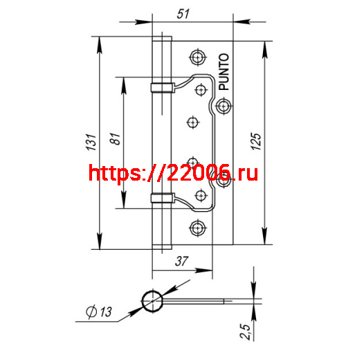 Петля Punto (Пунто) универсальная без врезки IN5200W CP (200-2B 125x2,5) хром фото 3