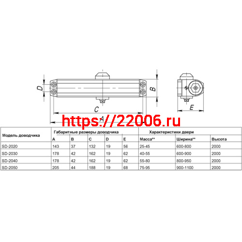 Доводчик Punto (Пунто) дверной SDC2020 WH 25-45 кг (белый) фото 3
