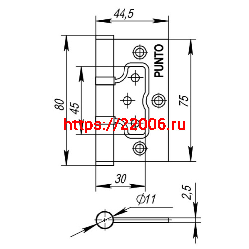 Петля Punto (Пунто) универсальная без врезки IN3200W AB (200-2B 75x2,5) бронза фото 3 Петля Punto (Пунто) универсальная без врезки IN3200W AB (200-2B 75x2,5) бронза фото 3