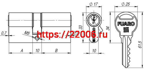 Цилиндровый Fuaro (Фуаро) механизм R300/70 mm-BL (30+10+30) PB латунь 5 кл. БЛИСТЕР фото 3 Цилиндровый Fuaro (Фуаро) механизм R300/70 mm-BL (30+10+30) PB латунь 5 кл. БЛИСТЕР фото 3