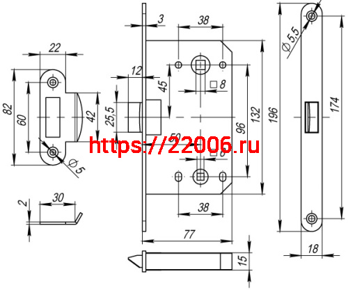 Защелка Fuaro (Фуаро) PLASTP96WC-50 (P96WC-50) SG мат.золото фото 3