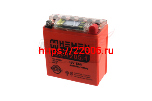 Аккумулятор 12В 5Ач HEMEN ENERGY DS1205.1 (12N5-3B) С ДИСПЛЕЕМ (гелевый) (обрат.пол.) (119*60*129мм)