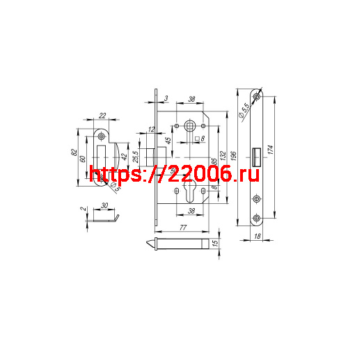 Корпус Fuaro (Фуаро) врезного замка c защёлкой PLASTP85C-50 (P85C-50) SSC сатинированный хром фото 3