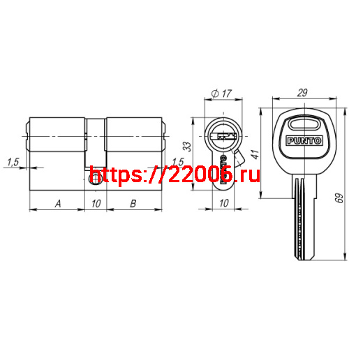 Цилиндровый Punto (Пунто) механизм (A200/70) A2000Key70(25+10+35) SN никель фото 3 Цилиндровый Punto (Пунто) механизм (A200/70) A2000Key70(25+10+35) SN никель фото 3