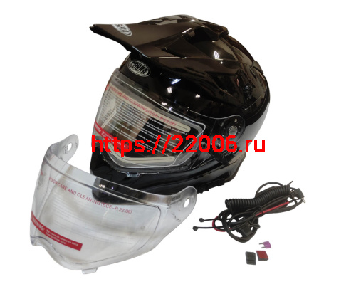 Шлем кроссовый со стеклом (туринг) СНЕГОХОДНЫЙ COBRA EC H331, черный, с ПОДОГРЕВОМ ВИЗОРА, размер S