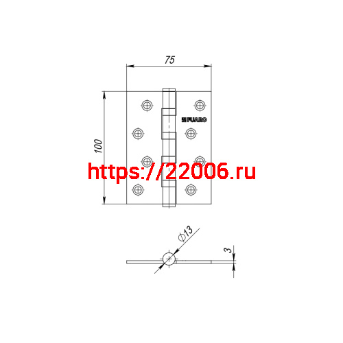 Петля Fuaro (Фуаро) универсальная IN6400U SN (4BB 150x95x3) мат. никель фото 3