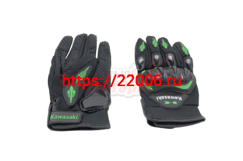 Перчатки мото KAWASAKI (пластик.защита,тыльн.часть-износост.дыш.ткань,ладонь-антискольз.) L
