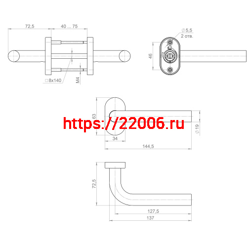 Ручка Fuaro (Фуаро) раздельная R.DSS201-0201P/19 INOX 201 (овальное основание) фото 2 Ручка Fuaro (Фуаро) раздельная R.DSS201-0201P/19 INOX 201 (овальное основание) фото 2
